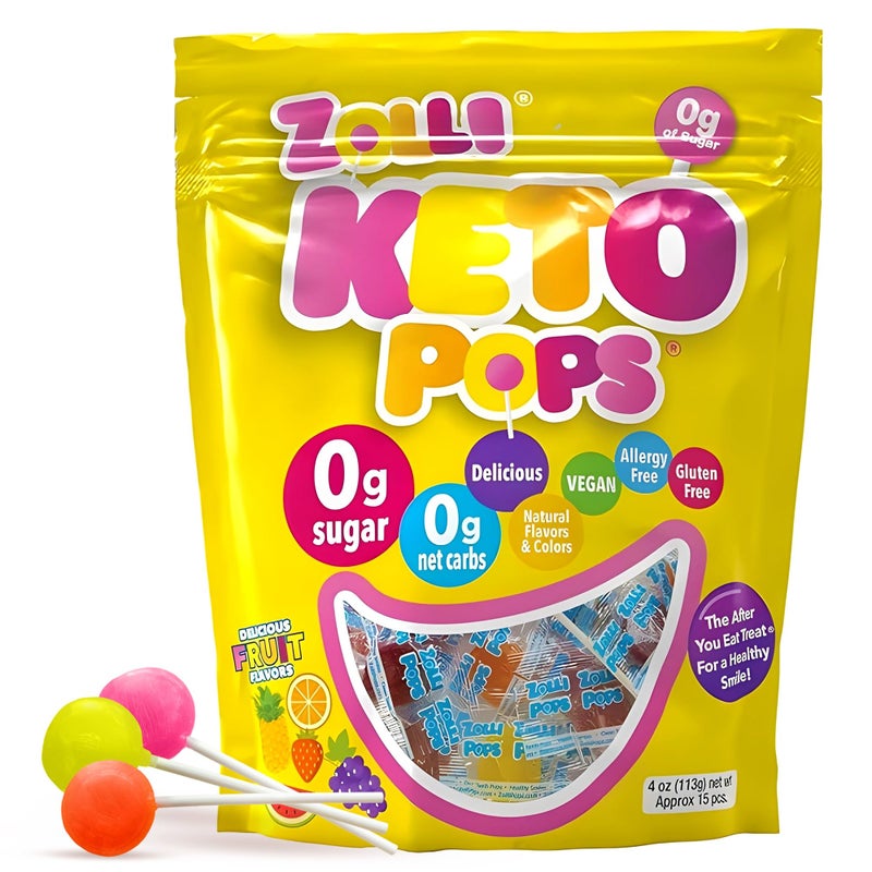 ZOLLIPOPS Zolli KETO Pops Sugar Free Lollipop Candy, Vegan, Gluten-Free, Diabetic-Friendly, 4oz Resealable Pouch - Image 1